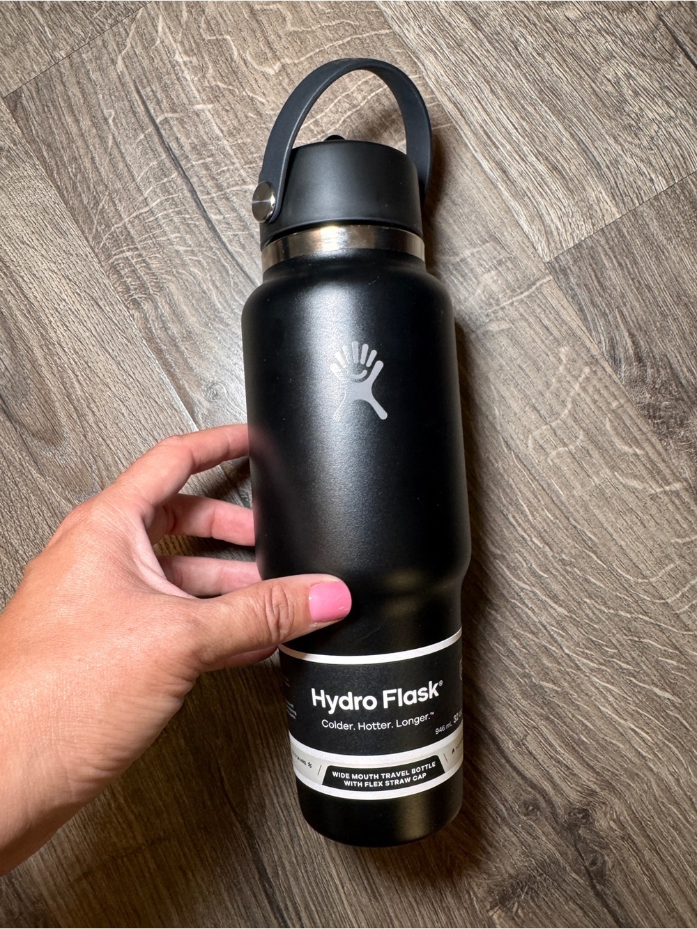 Hydro Flask Black Wide Mouth Stainless Bottle with Carry Handle